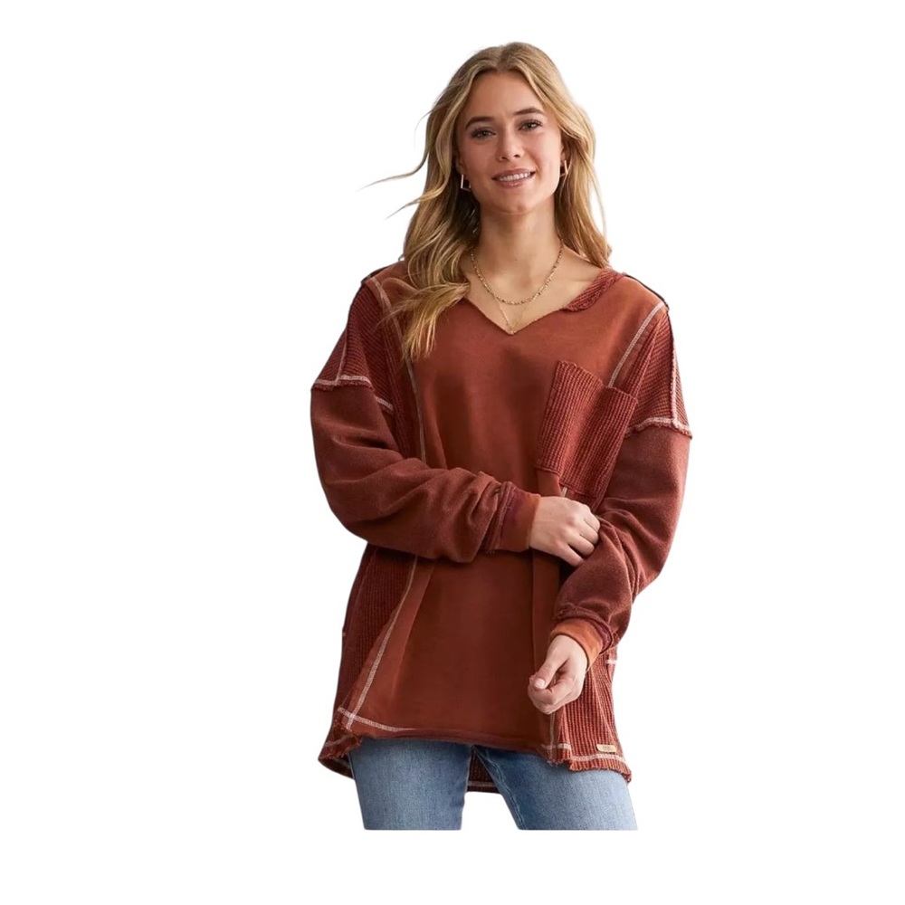 BKE Pieced Waffle Knit Oversized Top Womens Large‎